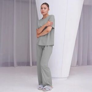 Talmont Women's Silky Short Sleeve Pajama Sets - Gray